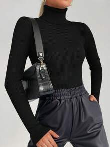 RueChic Solid Turtleneck Jumper - Black - View 5