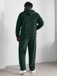 Manfinity Hypemode 男士大码袋鼠口袋抽繩毛絨帽衫和褲子 - 綠色 - 查看 2
