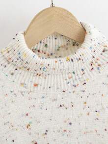 SHEIN Tween Girl Marled Knit Mock Neck Drop Shoulder Sweater - White - View 3