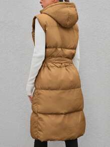 EURMUSE Zip Up Hooded Vest Puffer Coat - Camel - View 2