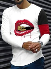 Manfinity LEGND 男士嘴唇印花撞色T恤 - 白色 - 查看 1