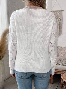 SHEIN LUNE Guipure Lace Panel Drop Shoulder Pointelle Knit Sweater - Multicolor - View 2