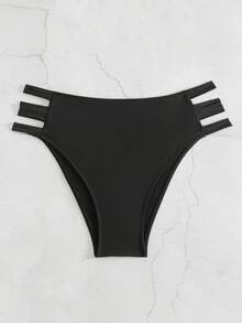 SHEIN Swim Curve 大碼高腰中空比基尼底褲 - 黑色 - 查看 3