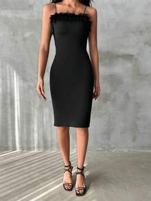 RueChic Women's Plush Hem Suspended One-piece Dress - Black - View 5