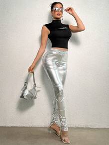 Zolique Letter Graphic Mock Neck Tank Top - Black - View 5