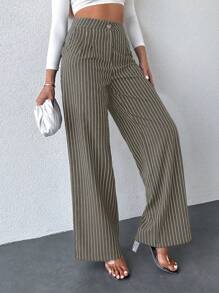EURMUSE Women's Striped Suit Pants - Light Grey - View 5