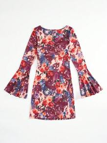 SHEIN VCAY Floral Print Flounce Sleeve Ruched Bust Dress - Multicolor - View 2