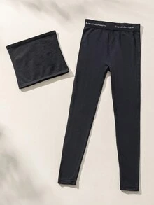 SHEIN Letter Graphic Bandeau Shapewear Set - Black - View 2