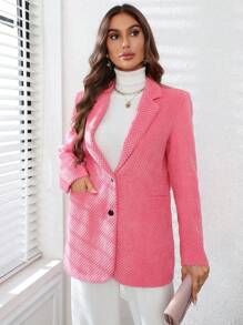 GENKIRA Solid Single Breasted Blazer - Pink - View 3