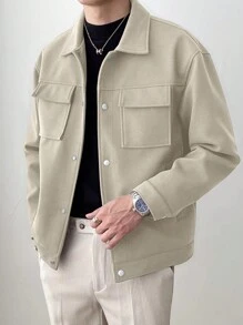 Manfinity Homme Nam Túi có nắp Thả vai Áo khoác - Màu be - Xem 4