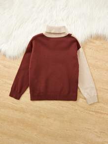 SHEIN Girls Cartoon Pattern Turtleneck Drop Shoulder Sweater - Multicolor - View 2