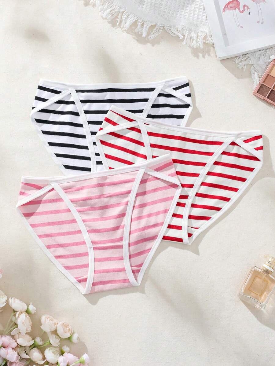 SHEIN سروال بكيني مضلع ملون بقماش مرن للنساء، بتفاصيل تشطيب متباينة - متعدد الألوان - مشاهدة 1