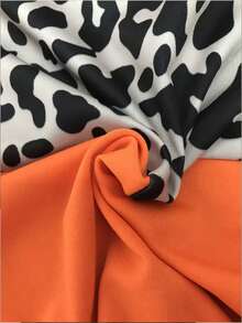 新款秋冬欧美风跨界豹纹拼接拉链V领长袖上衣长裤两件套休闲黑色春季套装 - 黑色 - 查看 3