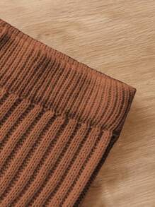 SHEIN Cô gái Tween Chất rắn Tay Raglan Đồ đan Ribbed Áo len & Quần dệt kim - màu nâu - Xem 4