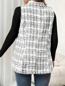 SHEIN Franclia 大碼格紋單釦馬甲西裝外套 - 白色 - 查看 2