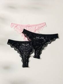 SHEIN 3pack Leopard Print Lace Trim Thong Lingerie - Multicolor - View 2