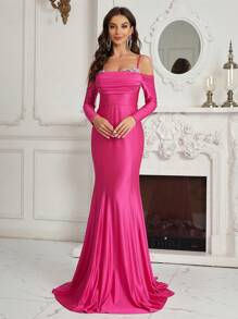 SHEIN Belle Cold Shoulder Sequin Detail Formal Dress