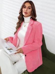 GENKIRA Solid Single Breasted Blazer - Pink - View 4