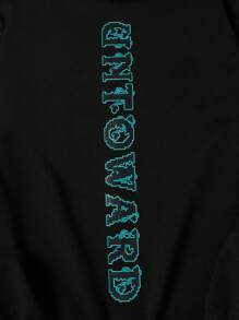 RueChic Men's Hooded Sweatshirt With Letter Print - Black - View 6