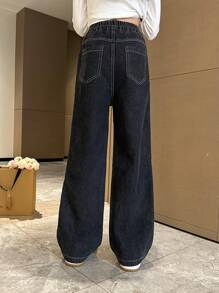 Tween Girls Heart Pattern Wide Leg Jeans - Black - View 2