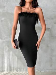 RueChic Women's Plush Hem Suspended One-piece Dress - Black - View 1