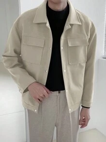 Manfinity Homme Nam Túi có nắp Thả vai Áo khoác - Màu be - Xem 1
