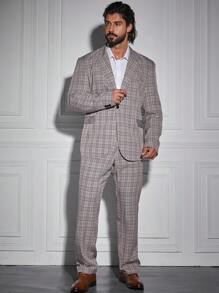 Calvornis Men's Plus Size Plaid Suit Set - Coffee Brown - View 4