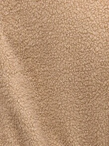 SHEIN LUNE Drawstring Waist Drop Shoulder Teddy Coat - Khaki - View 7