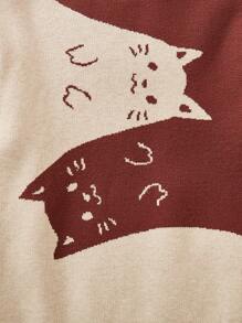 SHEIN Girls Cartoon Pattern Turtleneck Drop Shoulder Sweater - Multicolor - View 3