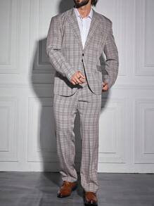 Calvornis Men's Plus Size Plaid Suit Set - Coffee Brown - View 6