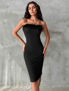 RueChic Women's Plush Hem Suspended One-piece Dress - Black - View 3