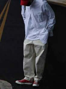 Manfinity Hypemode Men Plus Solid Drawstring Waist Loose Pants - Apricot - View 3