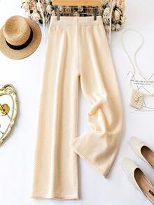 SHEIN LUNE 大碼腰部抽繩毛衣褲子 - 杏色 - 查看 2