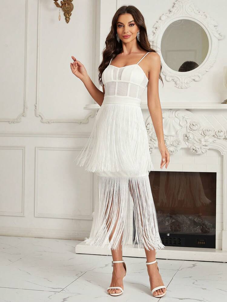 Fringe Hem Cami Formal Dress