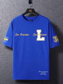 Manfinity Homme Men Slogan Graphic Tee - Blue - View 3