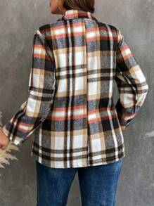 SHEIN Franclia Hơn Hoa văn kẻ sọc Cổ áo Áo vest - Màu xanh hải quân - Xem 2