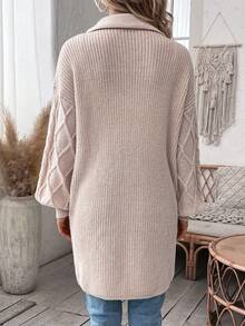 SHEIN LUNE 落肩袖翻蓋細節前紐扣開襟衫 - 杏色 - 查看 2