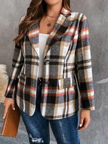 SHEIN Franclia Hơn Hoa văn kẻ sọc Cổ áo Áo vest - Màu xanh hải quân - Xem 6