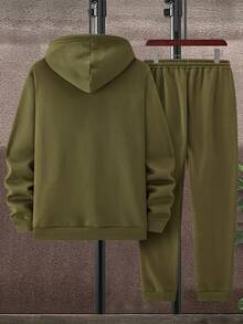 Manfinity Homme Hombres Capucha Térmica Con Cordón Y Estampado De Letra Con Pantalones Deportivos - Verde - Ver 2