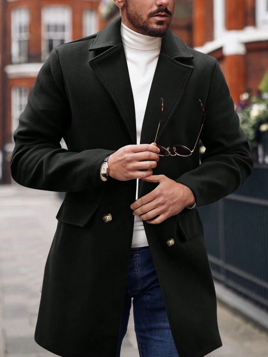 Manfinity Homme Nam Đôi ngực Len áo - màu đen - Xem 1