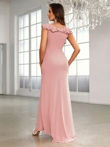 SHEIN Belle Ruffle Trim Split Thigh Bridesmaid Dress - Pink - View 2