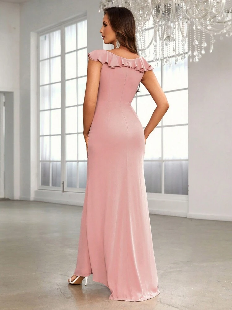 Ruffle Trim Split Thigh Bridesmaid Dress