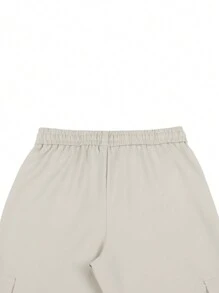 Manfinity Homme 男士翻盖口袋抽绳腰工装裤，秋季 - 米色 - 查看 4