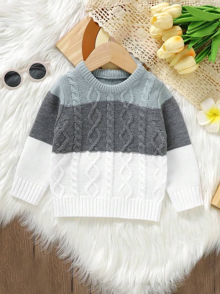 SHEIN Young Boy Color Block Cable Knit Sweater - Multicolor - View 1
