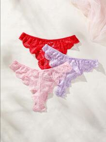 SHEIN 3pack Floral Print Lace Trim Thong Lingerie - Multicolor - View 2