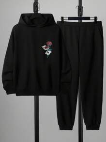 RueChic Men Cartoon Graphic Hoodie & Sweatpants - Black - View 1