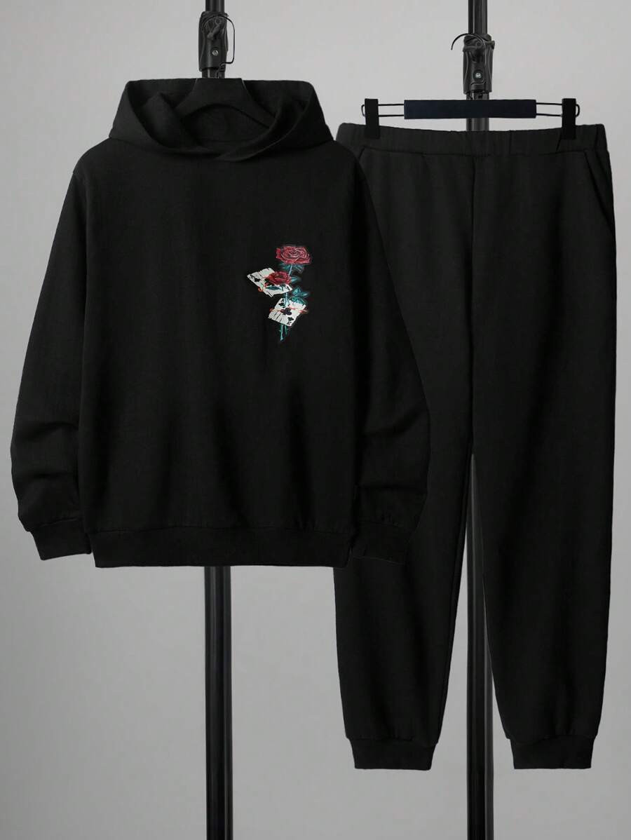 RueChic Men Cartoon Graphic Hoodie & Sweatpants - Black - View 1