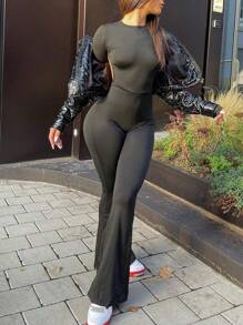 女士性感街頭風修身露背連身褲