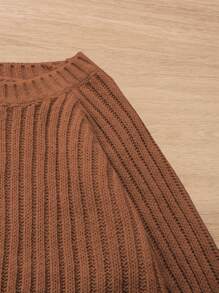 SHEIN Cô gái Tween Chất rắn Tay Raglan Đồ đan Ribbed Áo len & Quần dệt kim - màu nâu - Xem 3