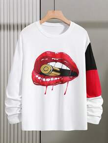 Manfinity LEGND 男士嘴唇印花撞色T恤 - 白色 - 查看 4